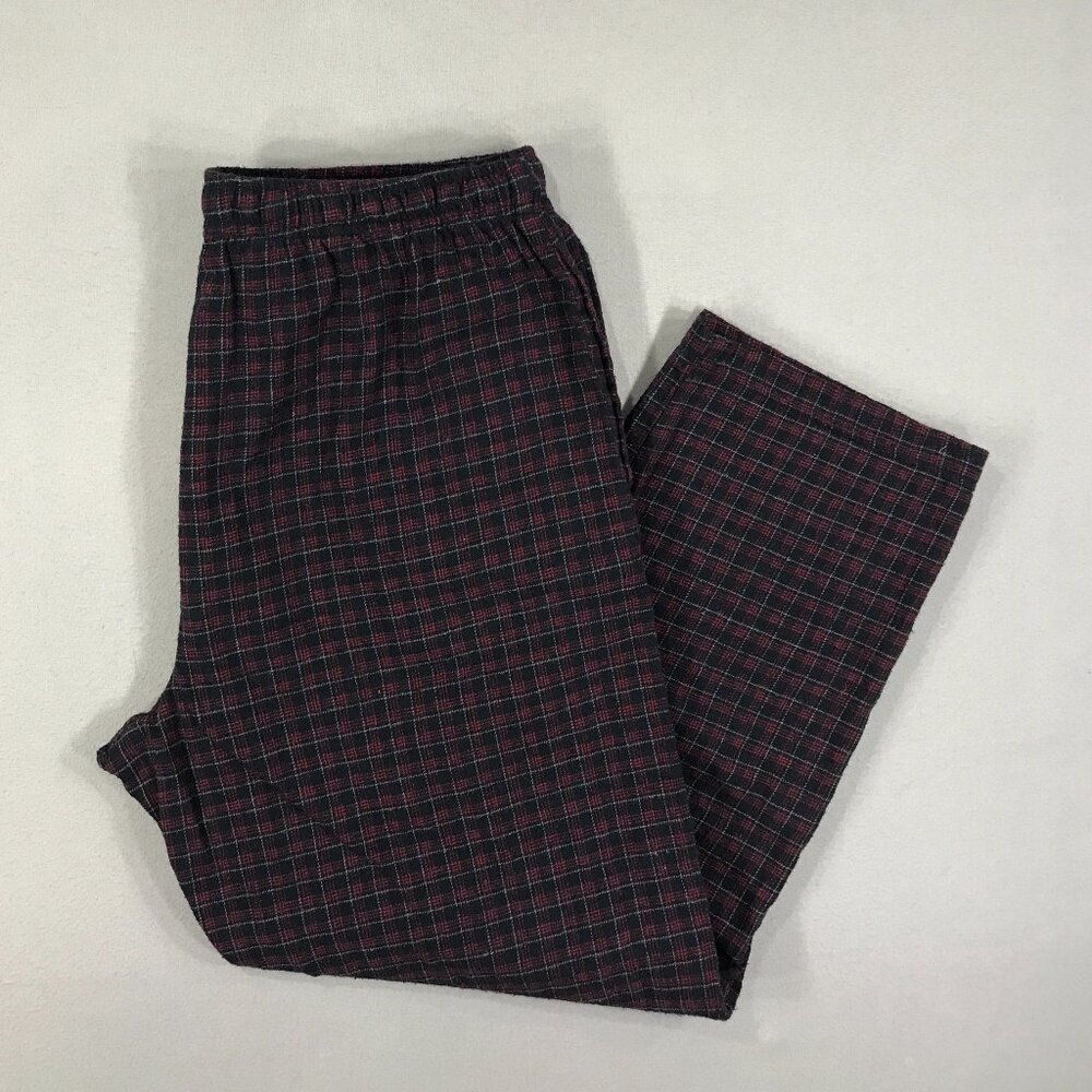 Statement Sleepwear Pants Men's Large Red Black Check Pull On Lounge Pajama PJs